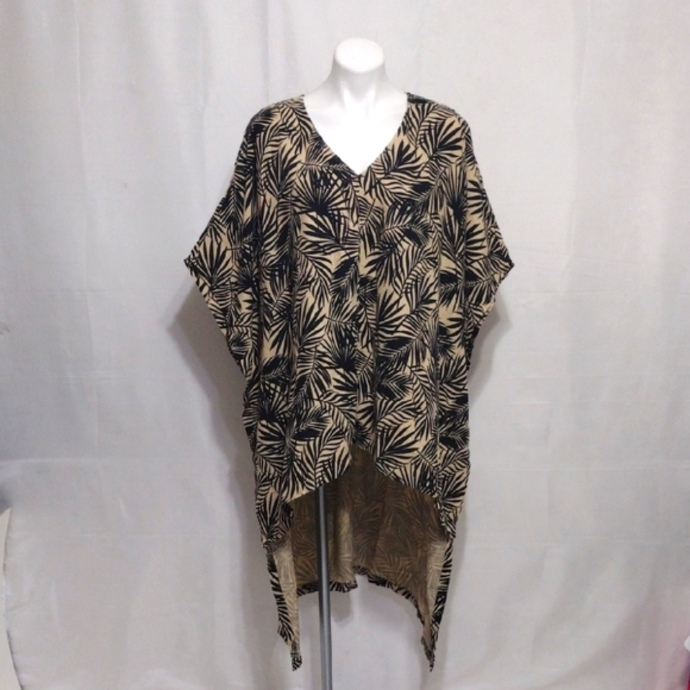 G by Giuliana Plus Sz 1X Linen Blend High Low Kaftan Tunic Top Vacay Resortwear